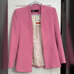 Zara Pink Tailored Open Front Blazer NWT